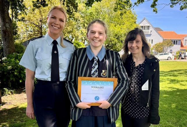 Deputy General Manager Michelle Bussey, Queen Margaret College student, and Arohata Prison Librarian.